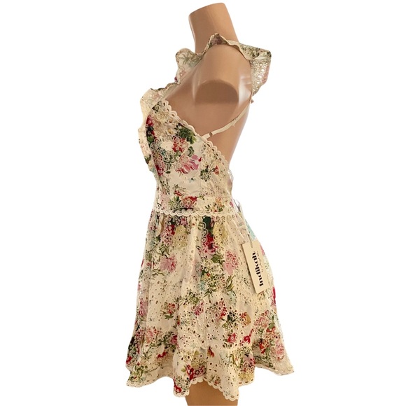 Indikah by Angel Biba Floral Eyelet Apron Mini Dress Size Small - Picture 3 of 11